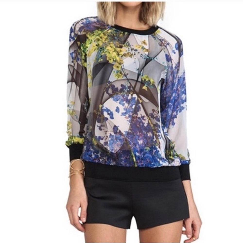 ▪️CLOVER CANYON Space Garden Semi Sheer Floral Pullover Sweatshirt Top XS